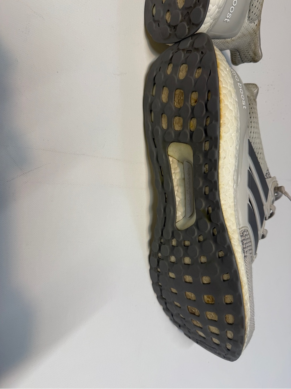 adidas Ultra Boost Men’s Athletic Running Shoes in Light Gray and Cream - Picture 6 of 13